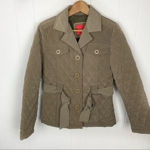 Esprit Quilted Barn Jacket Olive Tan Small Belt